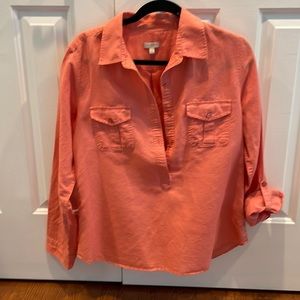 TALBOTS casual coral shirt. Med. Linen/Cotton.EUC. $24. Long sleeve/button up.